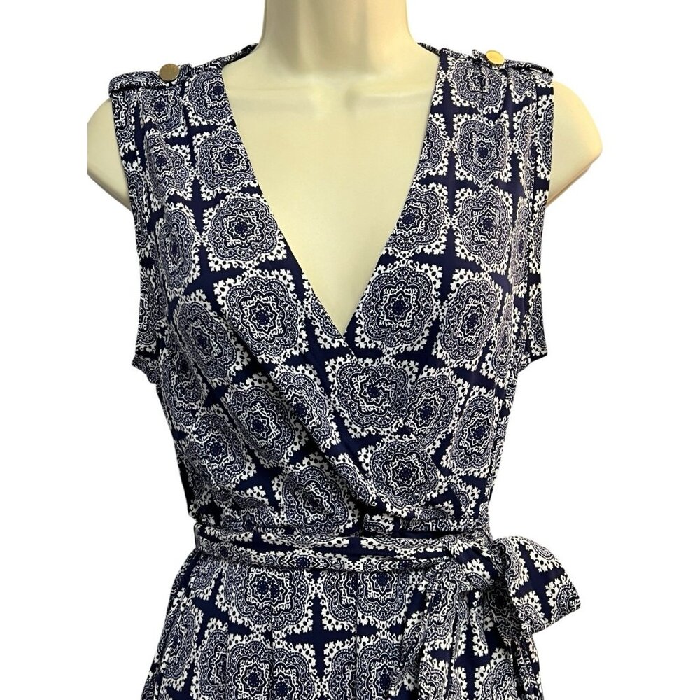 Banana Republic‎ Faux Wrap Dress Size XS Blue White Paisley Sleeveless Belted - Picture 11 of 16